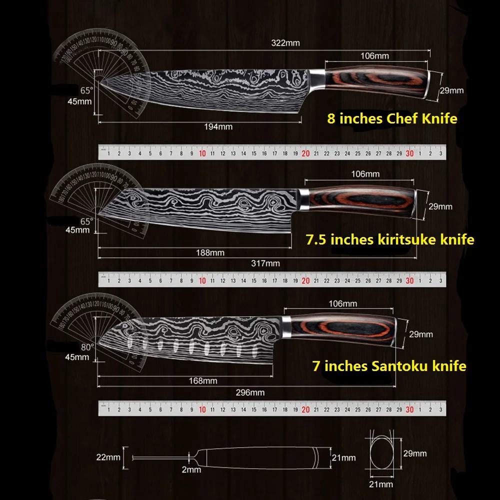 Кухонный нож шеф-повара высокоуглеродистая Нержавеющая сталь 5/7/8 дюймов для