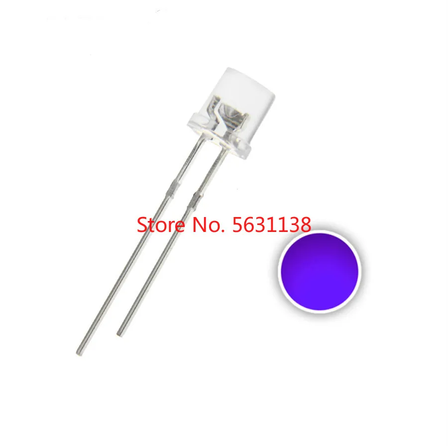 

100pcs 5mm Flat Top UV Purple LED Transparent Light 5 mm Ultra Bright Wide Angle Ultraviolet 395nm - 400nm Lamp Light Beads ledS
