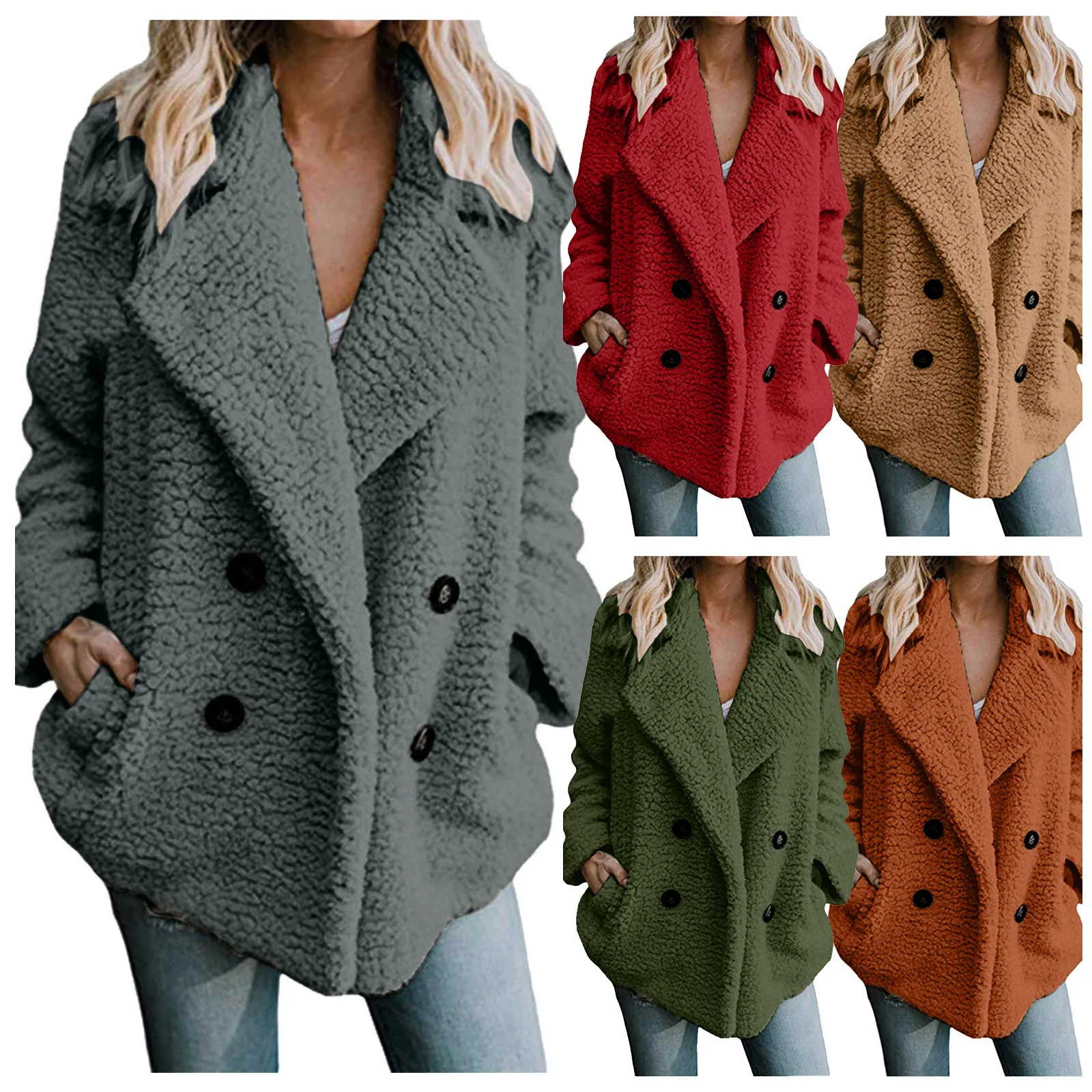 

Women Autumn Winter Faux Fur Jackets 2021 Casual Loose Solid Lapel Buttons Teddy Coat Fashion Soft Plush Thick Women Jacket Coat