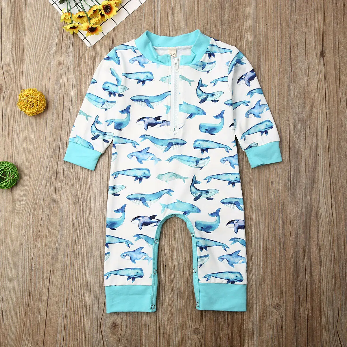 Осенний комбинезон для новорожденных мальчиков и девочек с дельфинами наряды