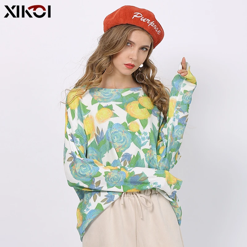 New XIKOI Fashion Sweet Rose Print Sweater For Women Winter Oversized Pullover Autumn O-Neck Jumper Knitted Pull Femme Plus Size | Женская