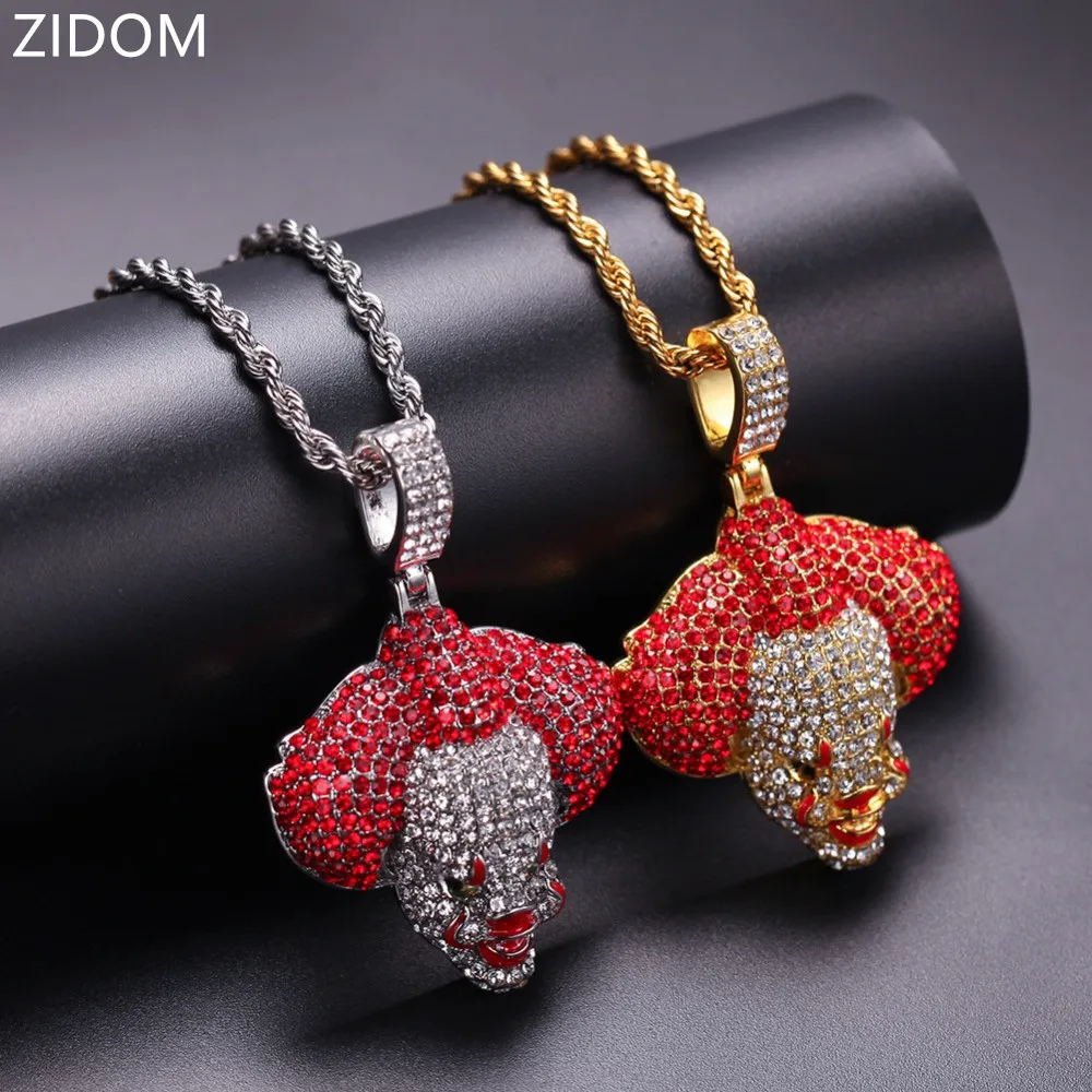 Мужские ожерелья-клоун-подвески в стиле хип-хоп со льдом модное популярное