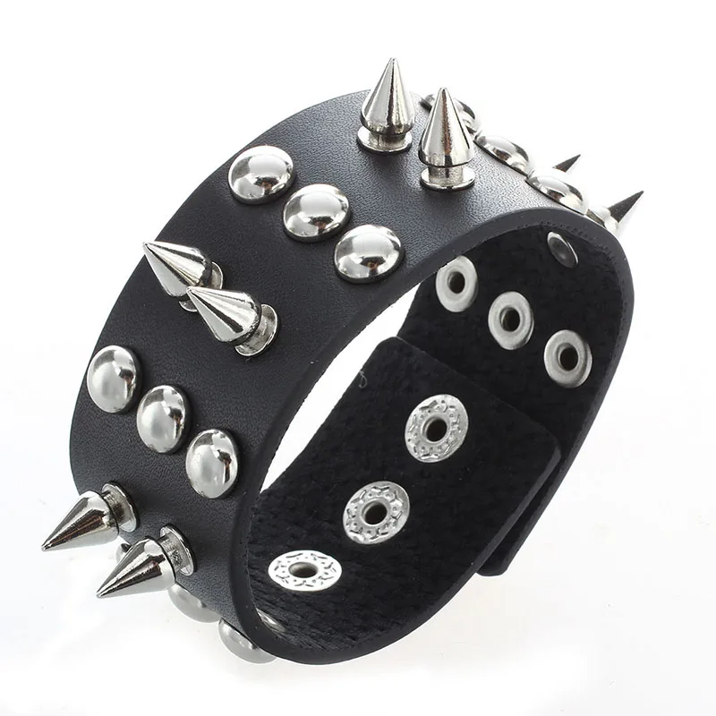 Metal leather men bracelet with Spikes Studded Black | Электроника