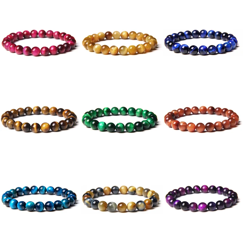 

Natural Chakra Bracelets For Women Tiger Eye Bracelet Men Handmade Energy Elastic Bangle 8 mm Stone Beads Pulsera Jewelry брасле