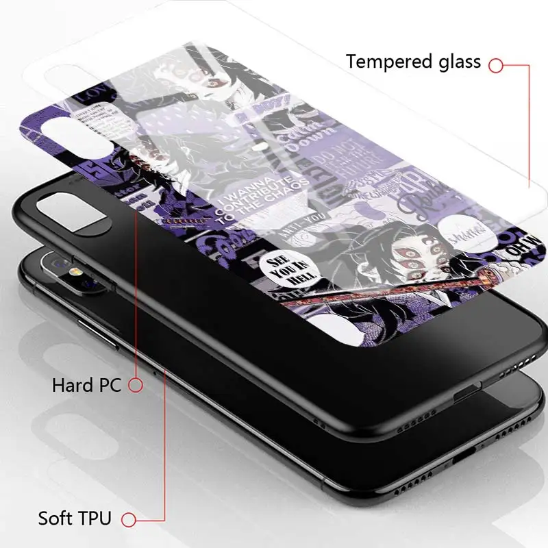 

Phone Case For iPhone 11 Pro XS Max XR X Cover For iPhone 12 Pro 7 8 Plus SE 2020 Glass Shell Funda Anime Demon Slayer