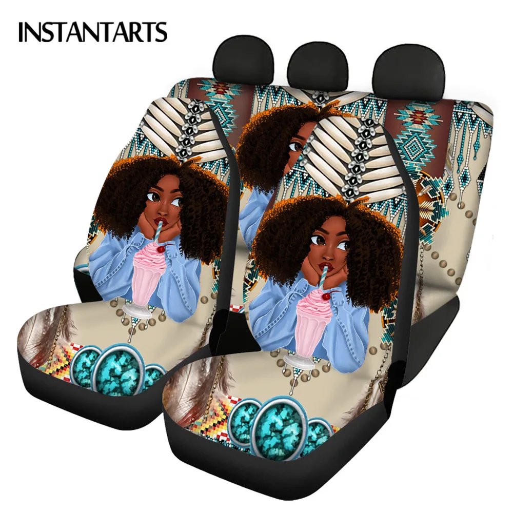 

INSTANTARTS Fashion African Girl Printed Car Protector Automobile Seats Protector Front and Back Car Seat Cushion Heavy-Duty