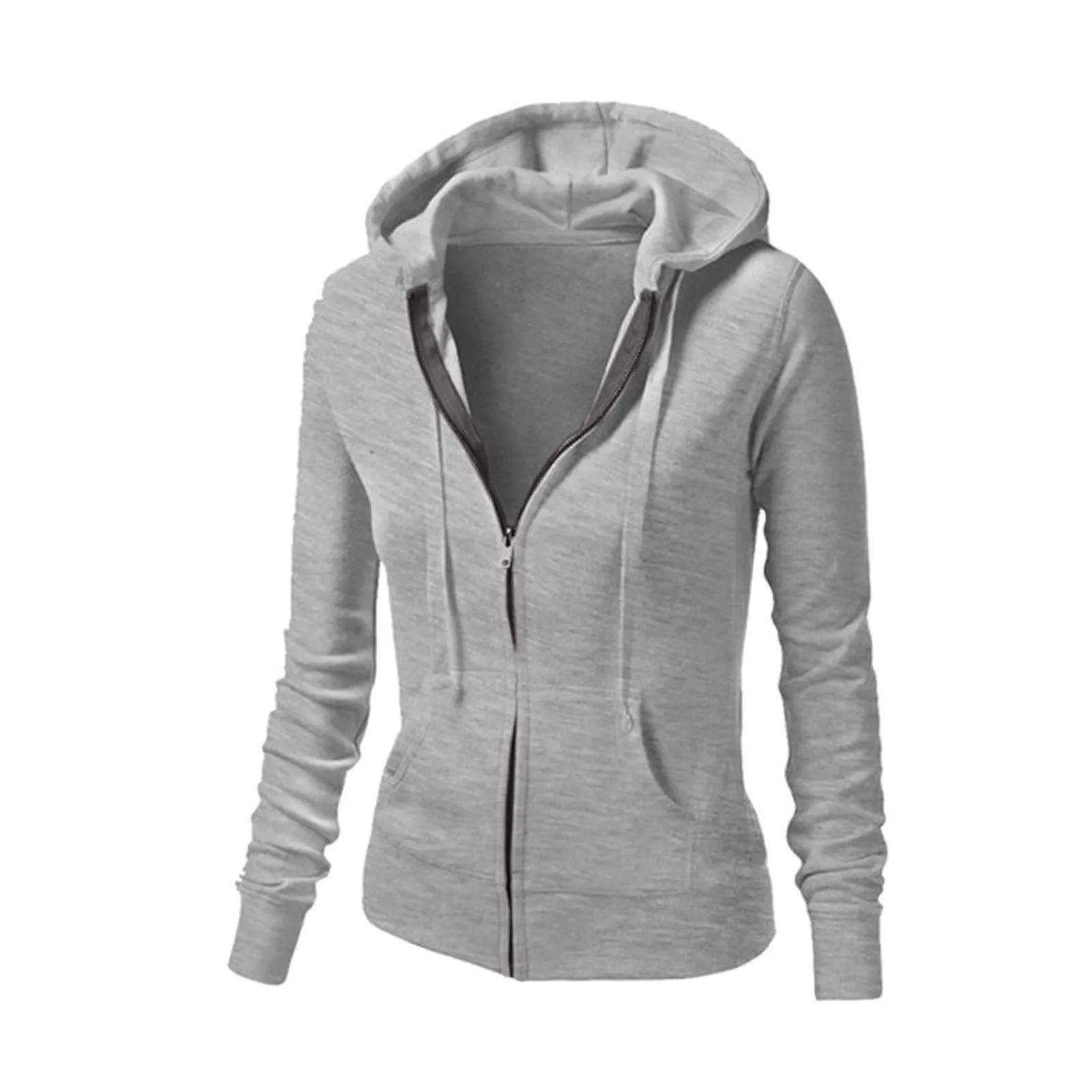

Women Casual Drawstring Jackets Autumn Winter Zipper Pocket Long Sleeve Sport Jacket Female Black Hooded Jacket Coat veste femme