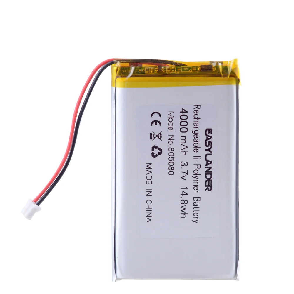 

JST 2.0mm 2Pin 3.7V 4000mAh 805080 Lithium Polymer LiPo Rechargeable Battery cells For Power bank