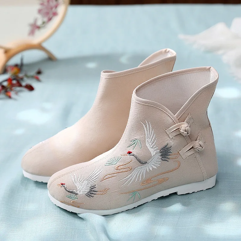 Тканевая обувь с цветком журавля античные Сапоги Женская китайская вышивкой в