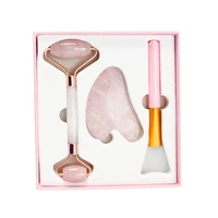 rose quartz powder crystal jade roller massager natural pink gua sha stone mask brush facial beauty device face skin care tool
