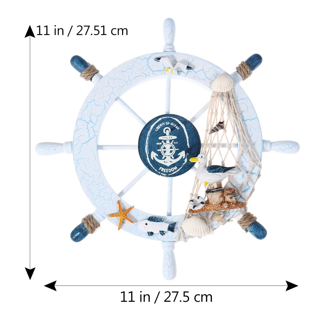 

Nautical Beach Wooden Boat Ship Steering Wheel Fishing Net Shell Home Wall Decor (Seabird)