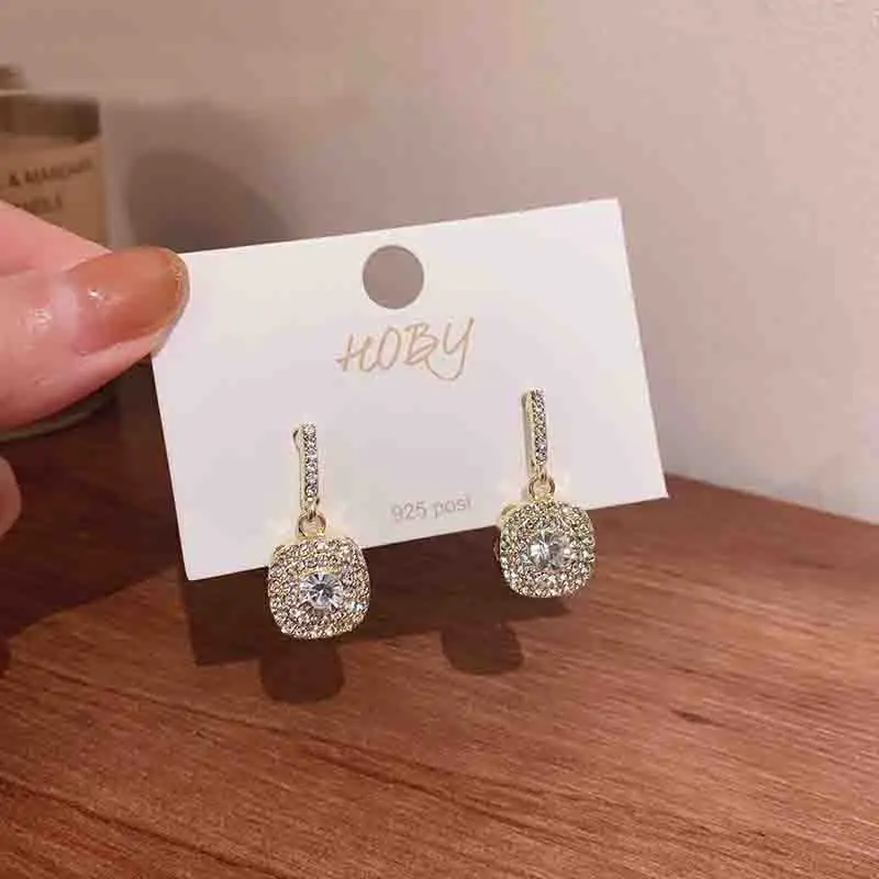 

RXSMll New Trendy Square Shape Drop Earrings Brilliant Bridal Engagement Wedding Jewelry Elegant Female Dangle Earring Fine Gift