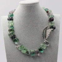 natural green purple fluorite necklace pave feather brooch connetor clasp handmade for women