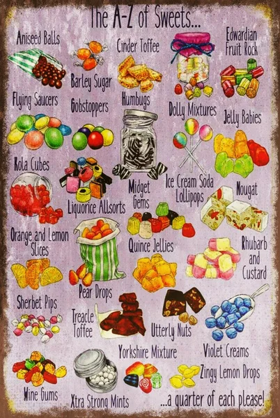 Fashion Childhood Sweets A-Z Vintage Retro Style Metal Sign Plaque Treats Bon Bons | Plaques &amp Signs