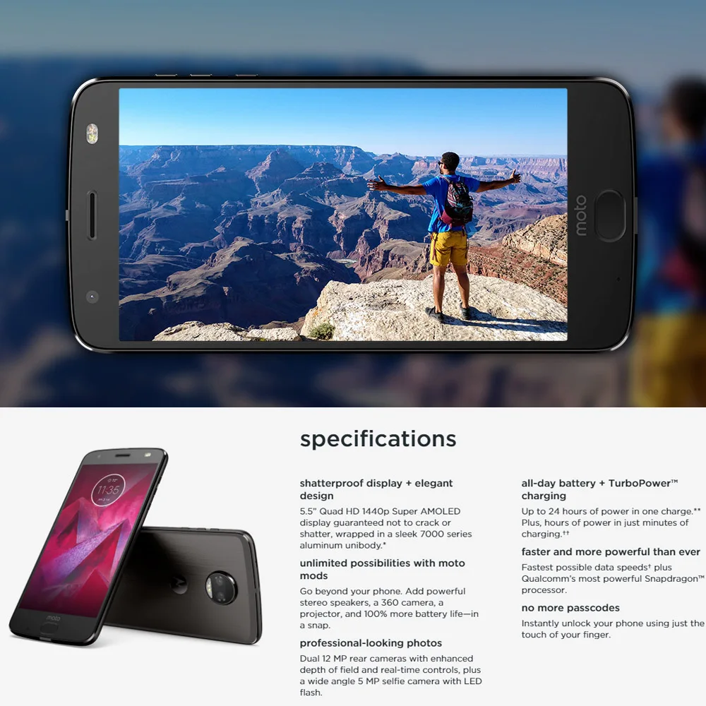 Мобильный телефон Motorola Moto Z2 Force XT1789, 4 Гб ОЗУ, 64 Гб ПЗУ, Snapdragon835 OctaCore, 5,5 дюймов, 1440X2560, NFC, 12 МП, Android телефон