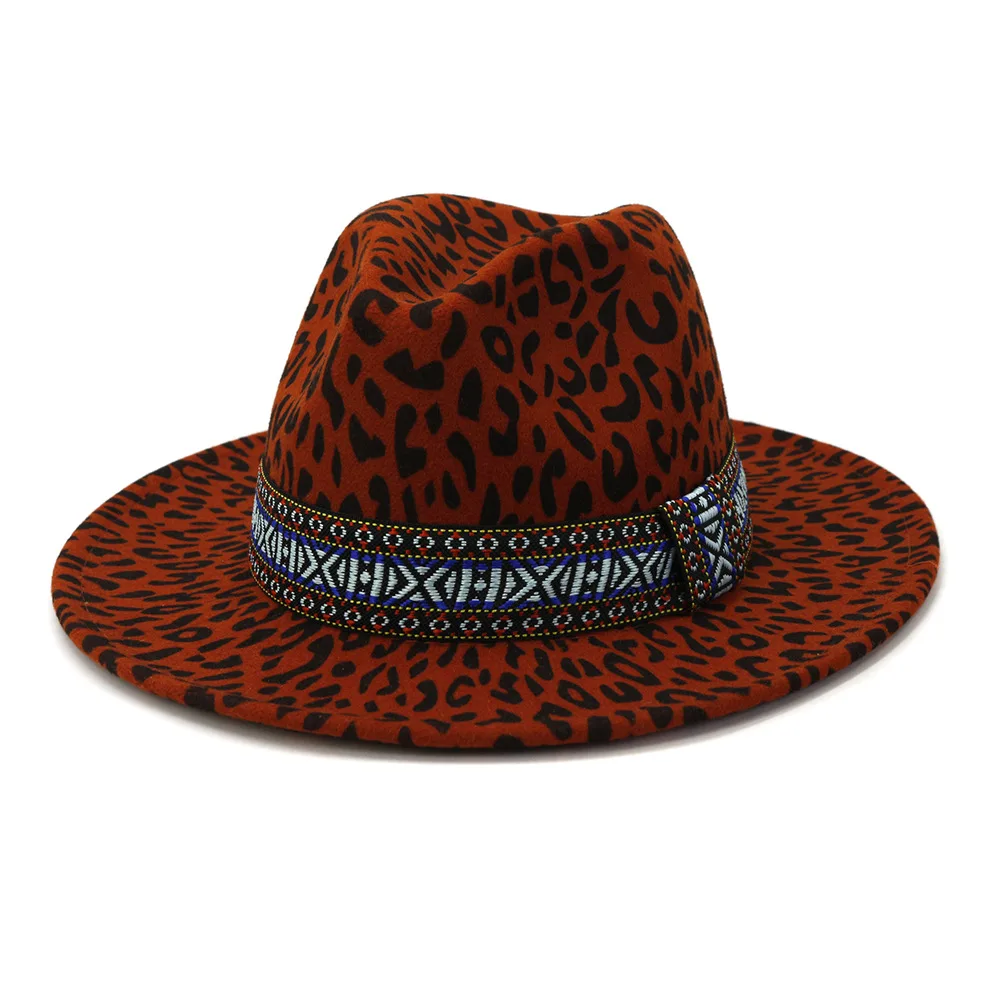 

ZLD Winter fashion new men jazz hat retro flat brim big brim hat leopard couple popular cap Fedoras hat women casual caps