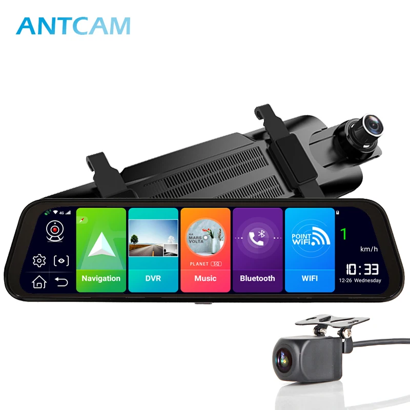 Зеркало видеорегистратор Antcam 10 дюймов 4G ADAS Android 8 1 GPS навигация двойной объектив FHD