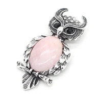 natural rose quartz animal owl texture for women men cabochons pins brooch pendant party jewelry accessorie