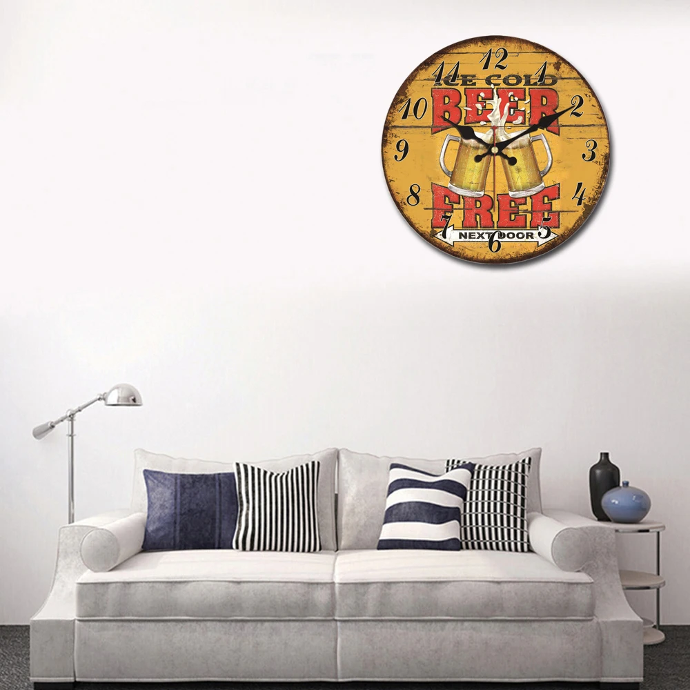 WONZOM Beer Wine Glass Silent Wall Art Large Wall Clock, Wall Watch For Home Decor Study, No Ticking Sound, Creative Decoration