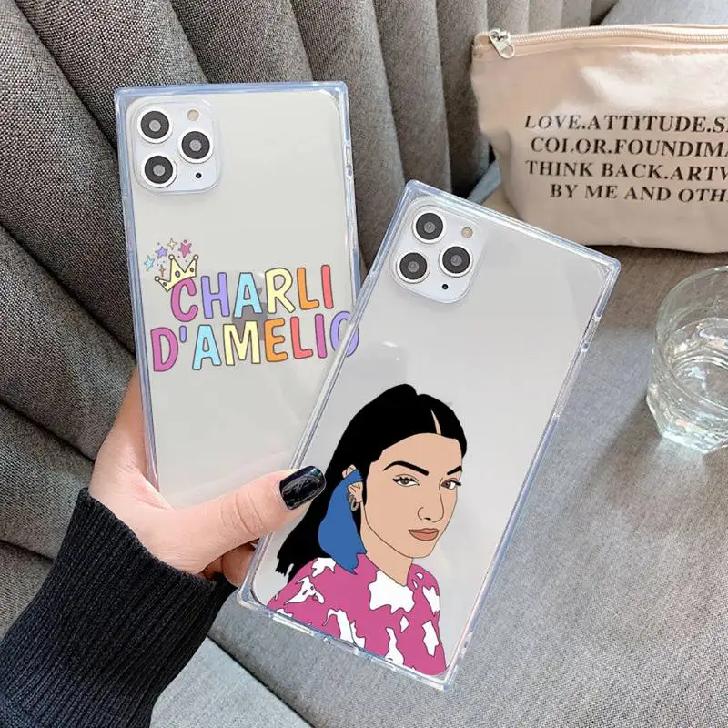 

Charli Damelio Phone Case For iPhone 7 8 11 12 X XS XR MINI Pro Max Plus Clear Square Transparent mobile bags