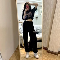 houzhou korean fashion white jogging womens sports pants harajuku joggers oversize wide leg trousers for female high waist