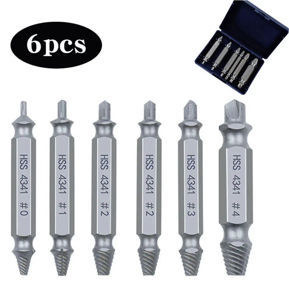 

6pcs Easy Out Professional Broken Stud Screw Extractor Set Removal Tools Multifunctional DIY High Speed Steel Thread Stripped