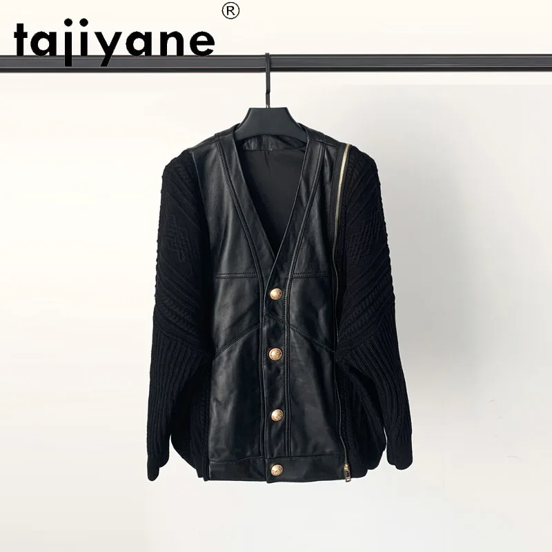 Tajiyane 2021 real sheepskin jacket women genuine leather coats woman cloth sheepskin stitching knitted cloak femme veste TN2077