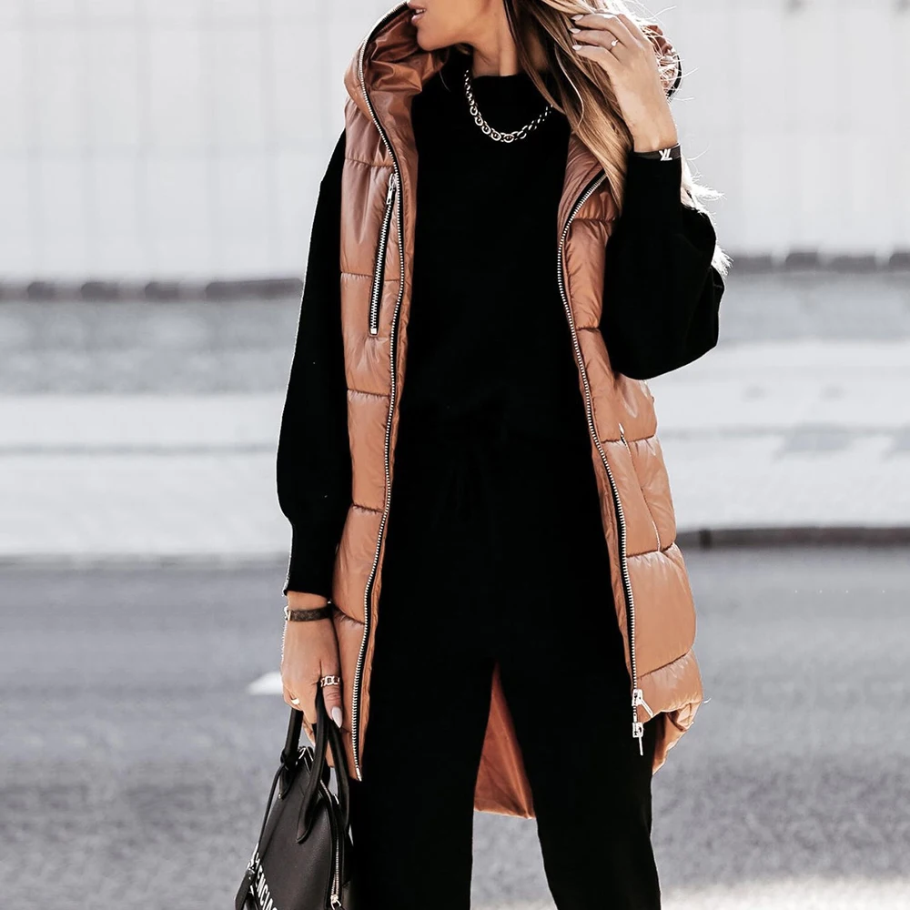 

Thick Parka Outerwear Ladies Overcoats Waterproof Light Winter Coat Jacket For Women Sleeveless Zipper Pocket Warm