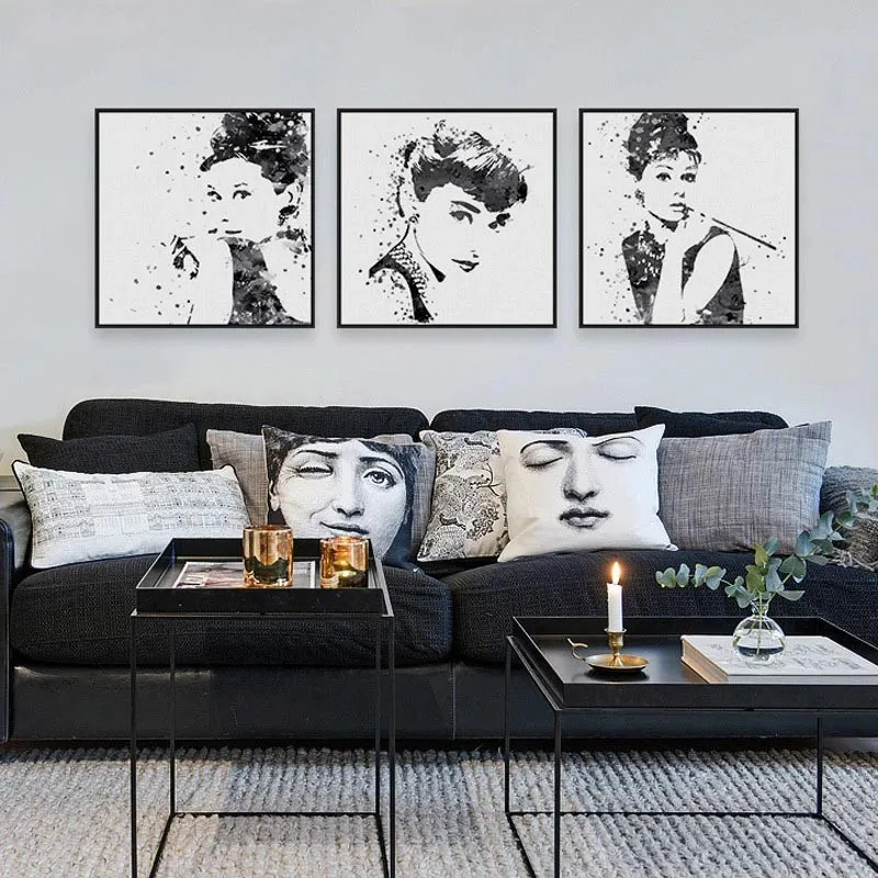 

Watercolor black and white pop movie star art print poster girl picture canvas painting wall home decoration painting