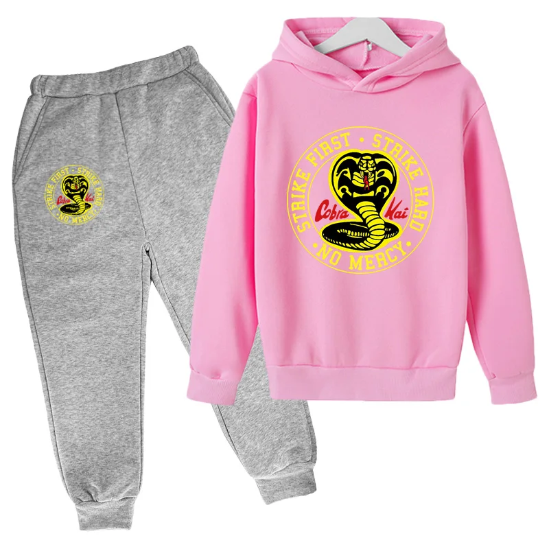 

Kid Cobra Kai sports suits 2 Pieces Sets Cotton Hoodie Cosplay Coat Sweatshirt with print clothes for teens Harajuku Pullover