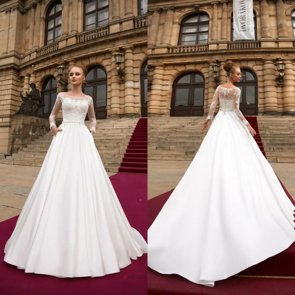 

Cheap Beach Wedding Dress 2020 Satin Lace Beads Vestido De Noiva Applique A Line Custom Country Bridal Gowns