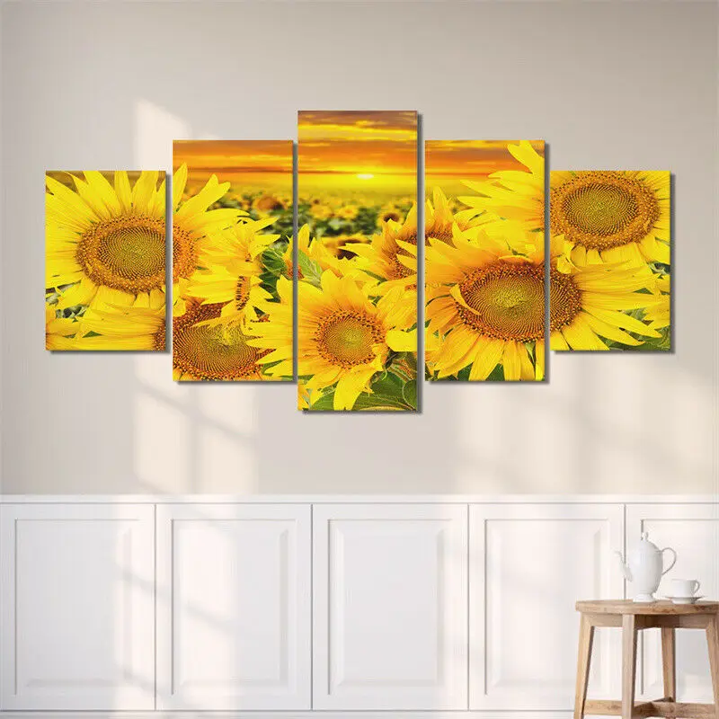 No Framed Canvas 5 Pcs Sunflowers Wall Posters Pictures Home Decor Accessories Living Room Paintings | Дом и сад