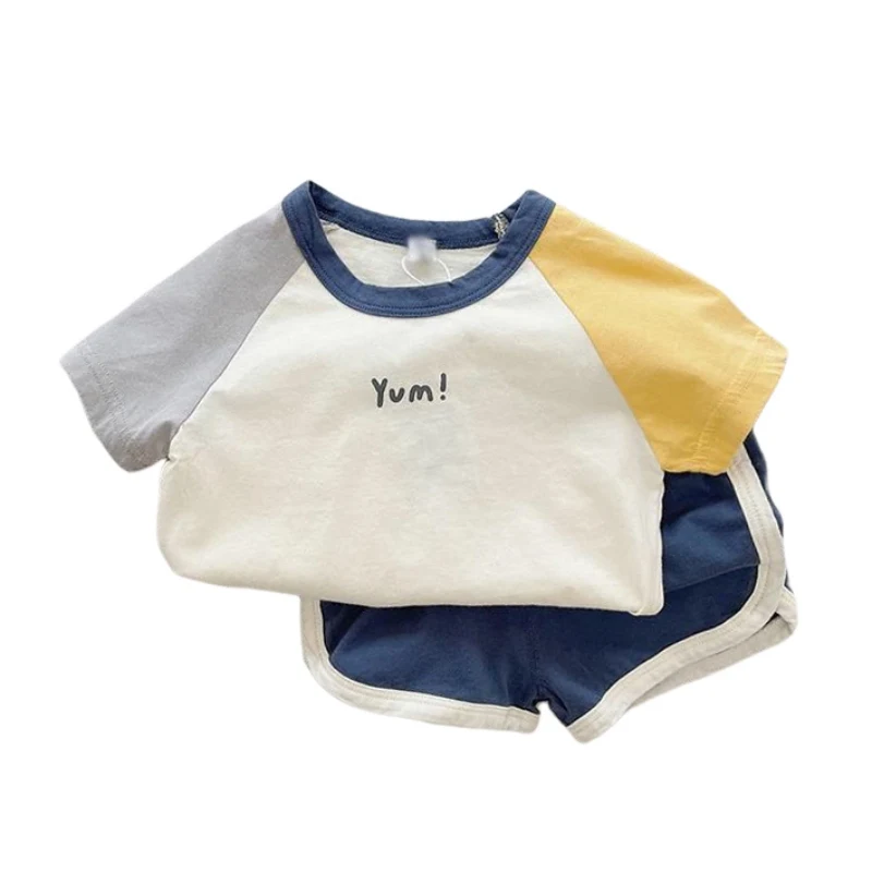 

Модная летняя спортивная футболка Bobora с монограммой для маленьких мальчиков, комплект с короткими рукавами и шортами для малышей