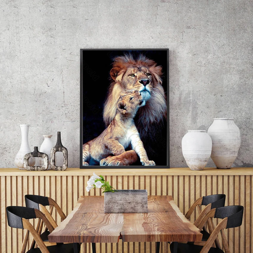 

5D Diy Religious Art Decoration Tigers with Its Son Painting Square Diamond Round Diamond Customizable Wall Art Decor