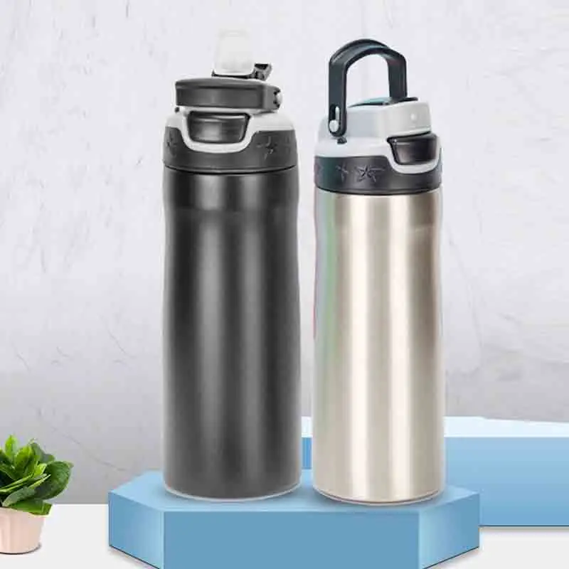 Botella de agua para deportes al aire libre, taza de aislamiento de paja port&aacute;til de acero inoxidable al vac&iacute;o, nueva-1