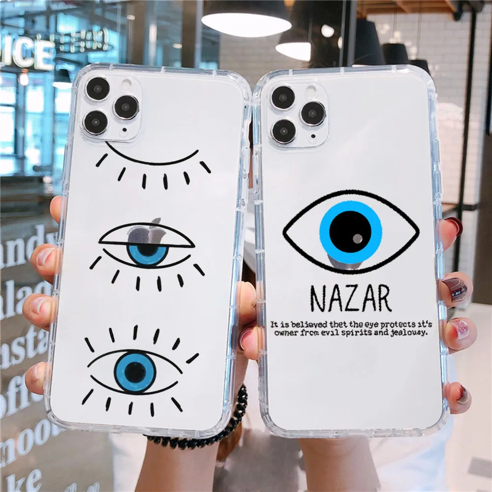 

PUNQZY Lucky Eye Blue Eye of Evil Print Clear Phone Case For iPhone 13 12 Pro MAX 7 6s 8 Plus 11 XR XS Soft Silicone Back Cover