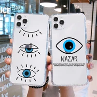 punqzy lucky eye blue eye of evil print clear phone case for iphone 13 12 pro max 7 6s 8 plus 11 xr xs soft silicone back cover