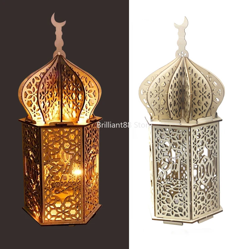 

Luminous toy Ramadan decoration wooden palace light Eid Mubarak party wooden craft Ramadan card Muslim Islamic Eid 2021 party