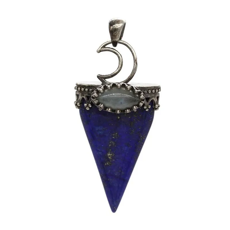 Кулон в форме Луны с покрытием серебром кварцевым тигровым глазом пробы