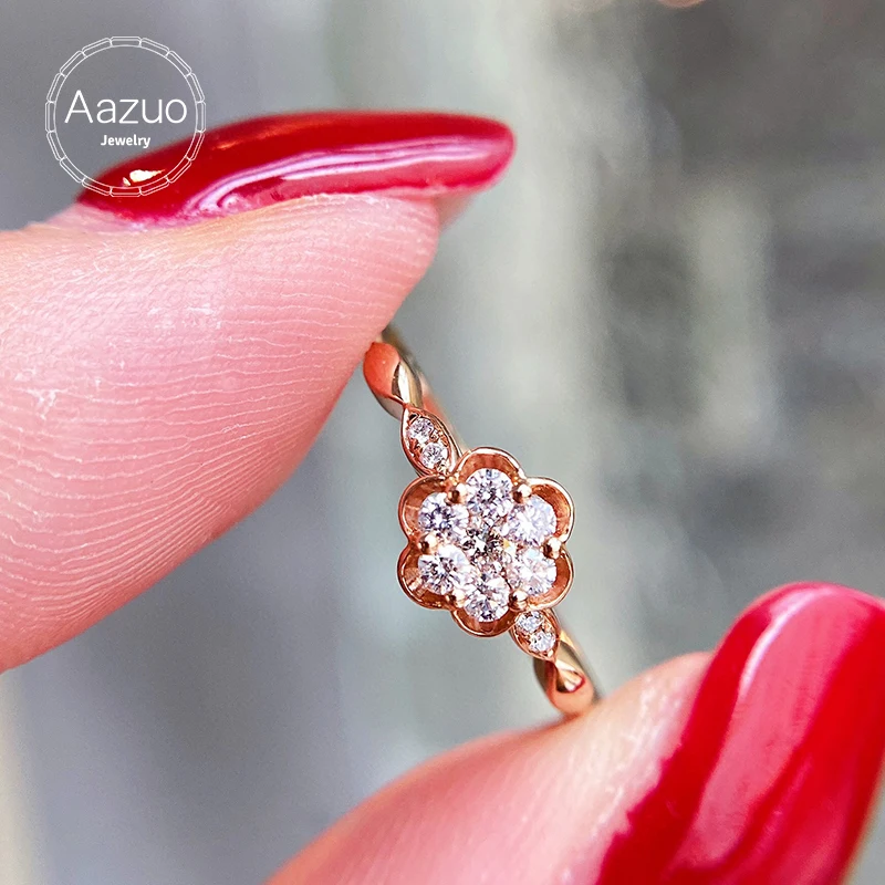 

Aazuo Pure 18K Rose Gold Ring For Women Genuine Sparkling Diamond Ring Promise Engagement Rings Anniversary Fine Jewelry