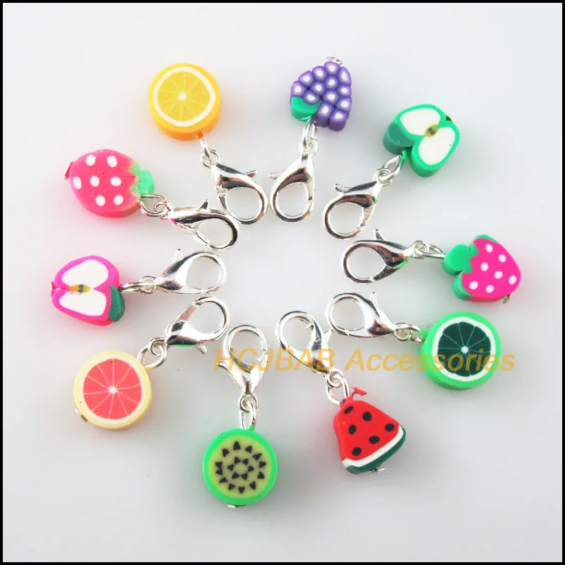 Модные 20 шт. Новые фрукты с застежками покрытые серебром Подвески Clay Смешанные 8