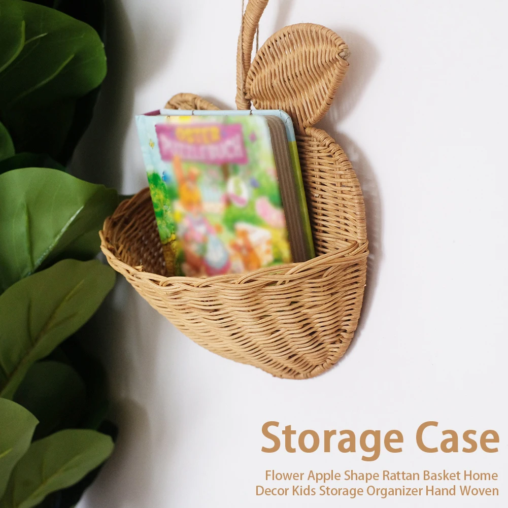 

Eco-friendly Rattan Storage Basket Hanging Clothing Kids Flower Wicker Hand Woven Cute Apple Shape Storage Organizer Home Decor