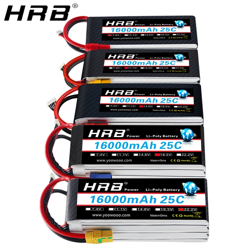 HRB 16000mah Lipo батарея 7 4 V 11 1 14 8 18 5 22 2 T Deans XT60 XT90 EC5 Квадрокоптер самолет Heli RC части 1S 2S 4S