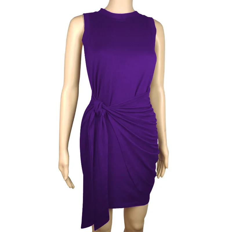 

Women's Sleeveless Dress Party Round Neck Pleated Bow Belt Irregular And Comfortable Dream