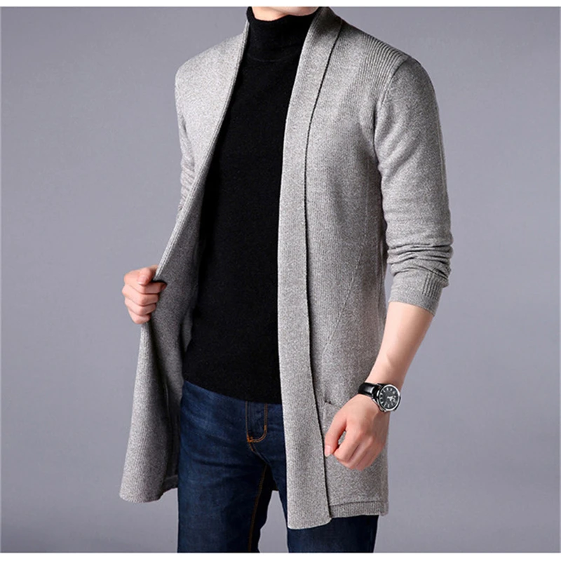 

2020 Winter New Men's Sweater Solid Color Bottoming Shirt Korean Long-sleeved Shirt Men's Slim Long Cardigan Sweater Knitted