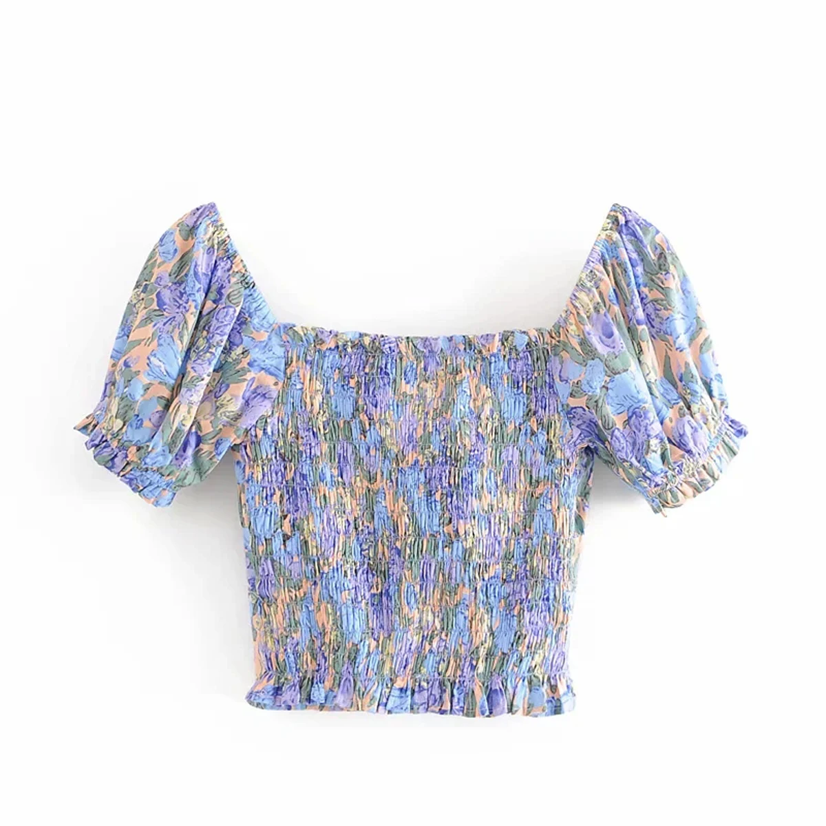 

Basics Square Neck Polyester Short Sleeve Crop Length Blouses DLSY421