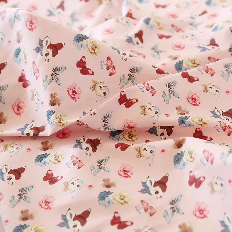 

160cm Width Cartoon butterfly sika deer Japan and Korea pure cotton fabric clothing handmade DIY bedding fabric