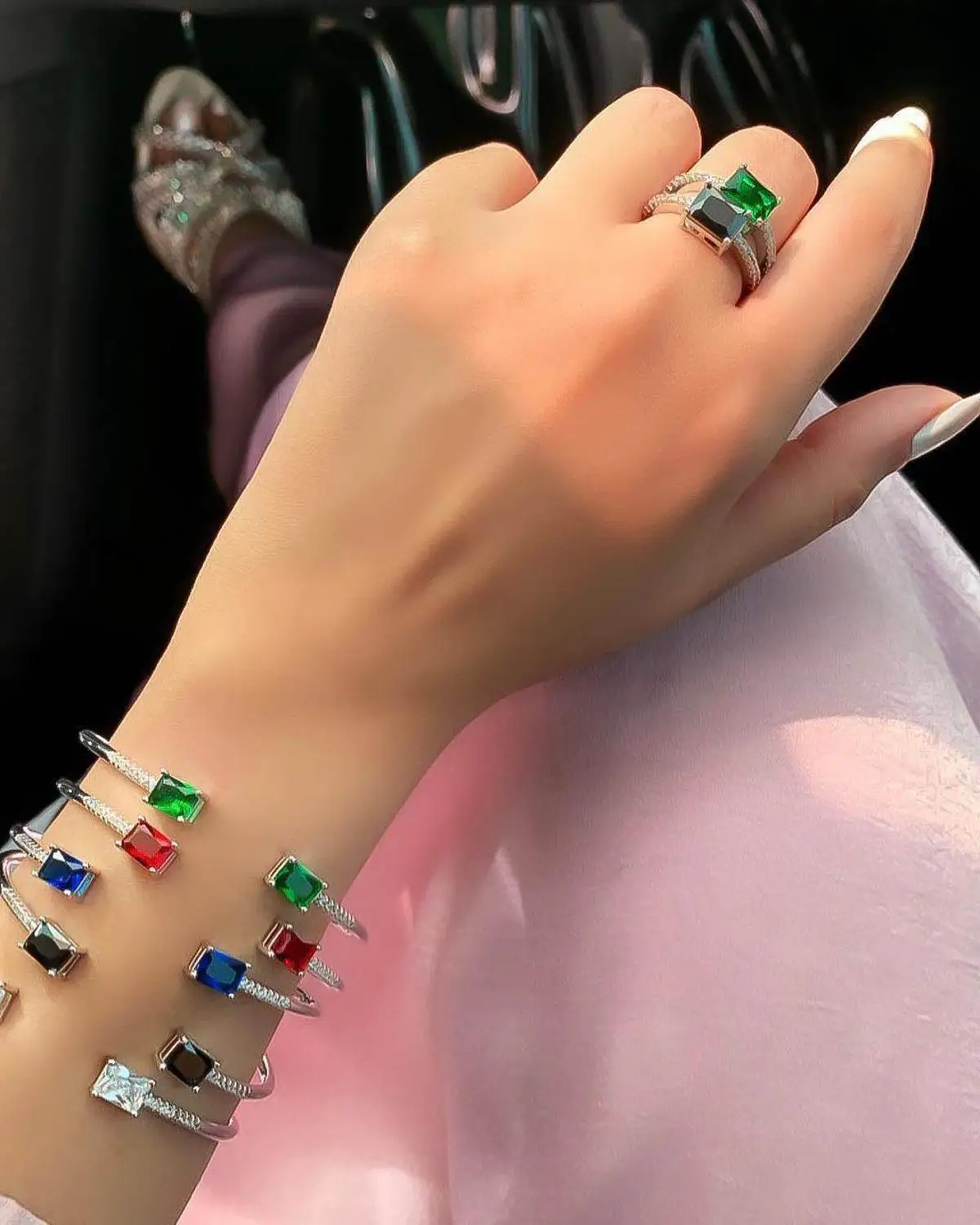 Роскошные наборы jankelly с квадратным браслетом и кольцом модные серебряные