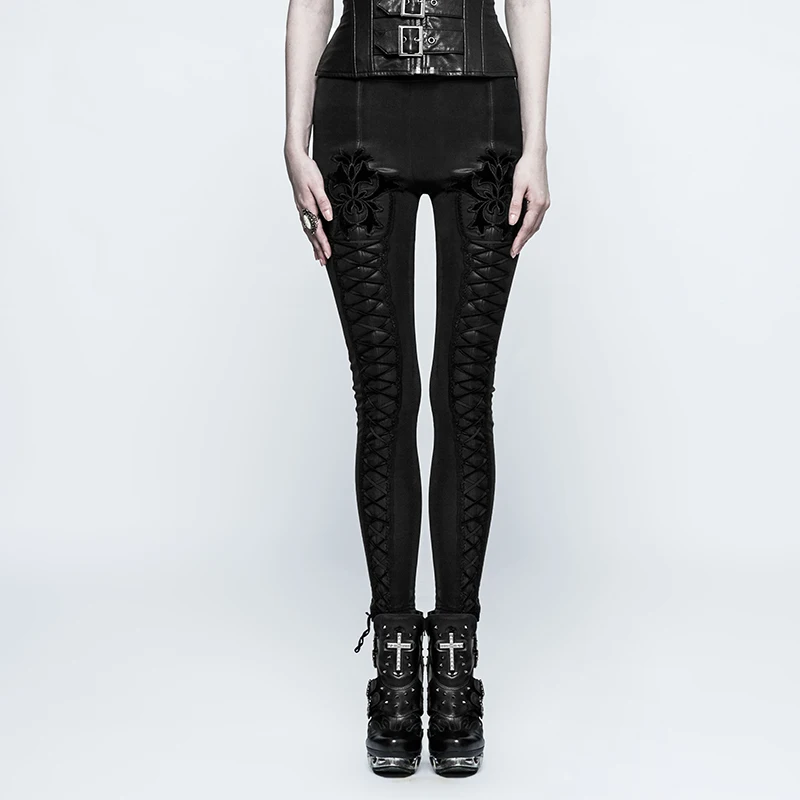Женские плотные леггинсы в стиле панк готический галстук из искусственной кожи