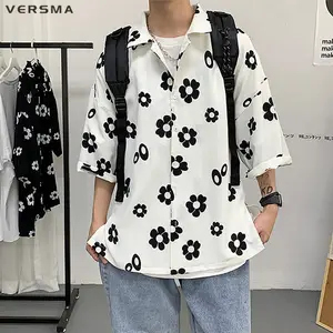 Винтажная гавайская рубашка VERSMA в Корейском стиле Харадзюку с цветочным принтом для мужчин и женщин, летние топы для мальчиков и девочек, забавная гавайская рубашка, большие размеры